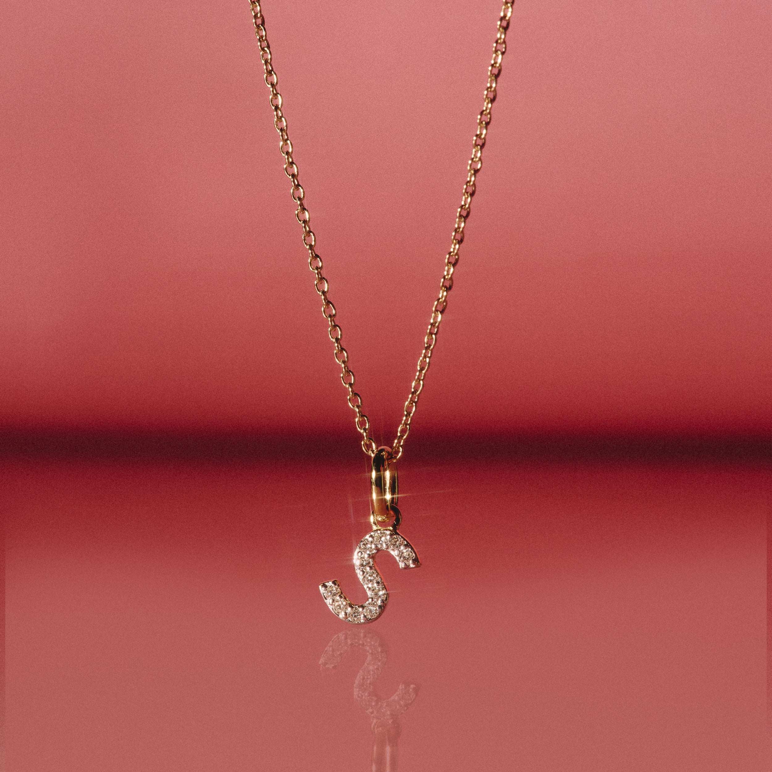Love Letter Initial S Lab Diamond Necklace set in 18K Gold Vermeil